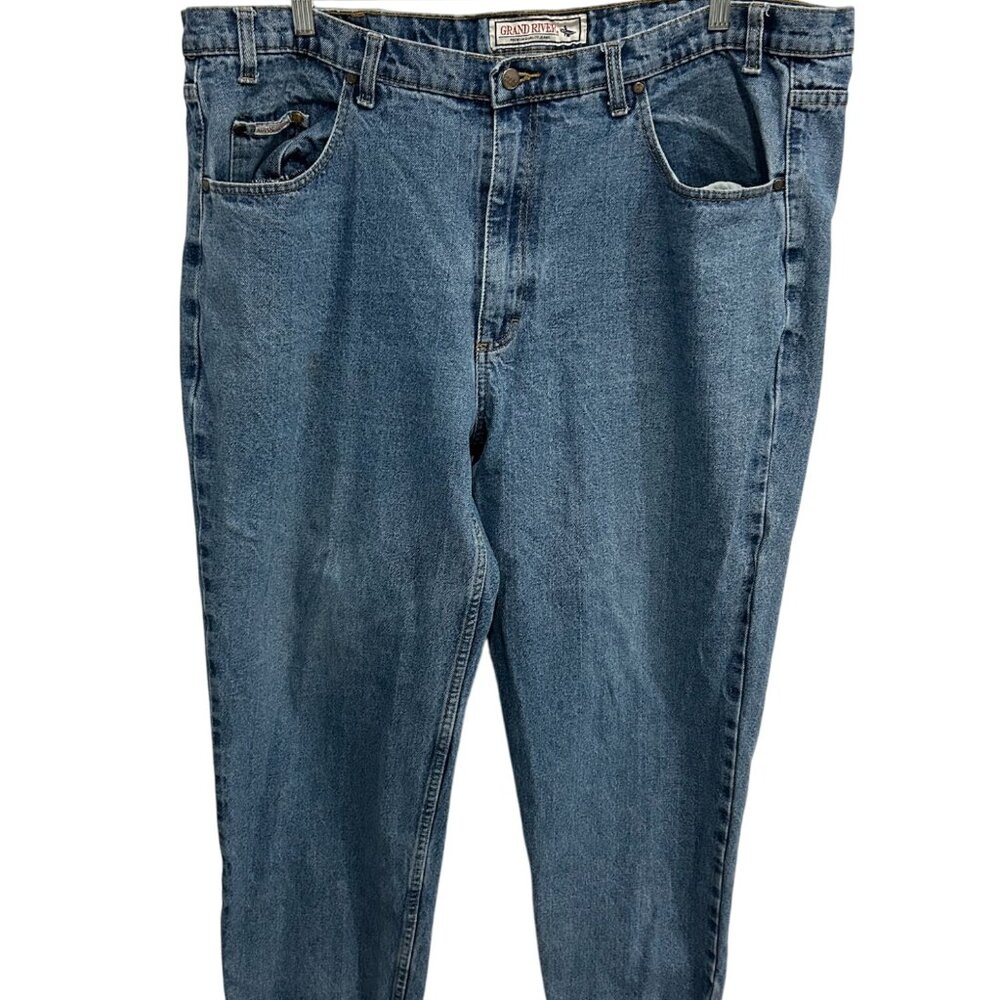 Grand River Mens Premium Quality Relaxed Fit Blue Denim Jeans Size 46x30 Classic